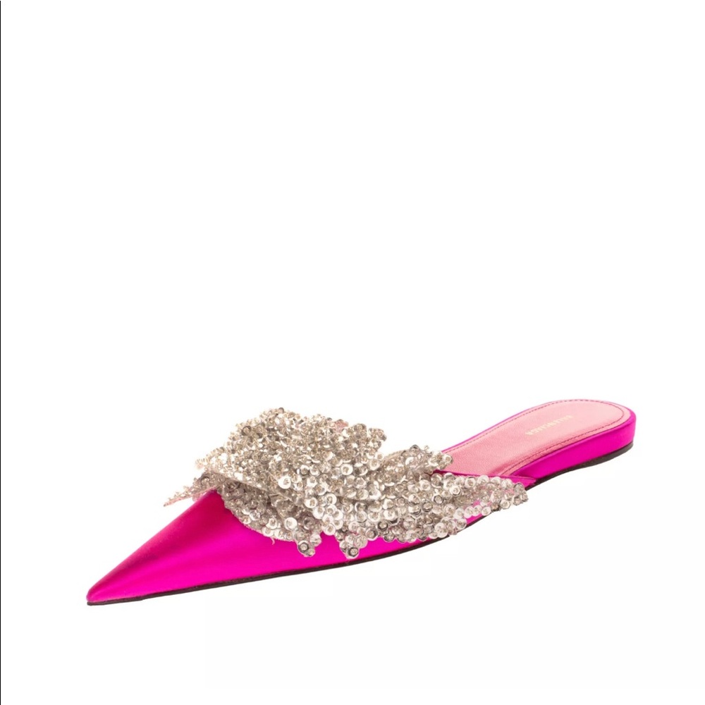 Balenciaga Fuchsia pink & silver satin flats mules